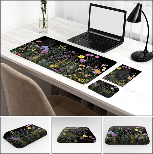 Large Gaming Mouse Pad and Mouse Wrist Rest,Desk Mat + Mouse Wrist Rest +Small Mouse Pad,Desk Accessories,Office Supplies,Wild Flower...
