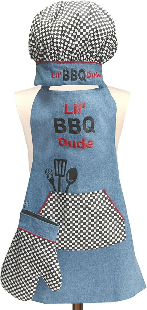 Manual Woodworkers Izzy Collection Lil' BBQ Dude Kids 3-Piece Apron Set...