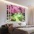 Japanese Cherry Blossom Window Tapestry Tree Forest Path Pink Flowers Window Tapestry Botanical Floral Natural Landscape Aesthetic Tapestry for Li...