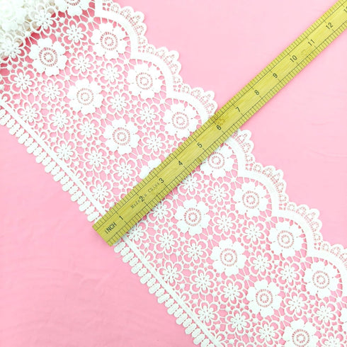 5 Yards White Lace Trim Flower for Sewing 6.5in Width Soft and Comfortable On The Skin Flower Pattern DIY Craft Clothes Edge Trim Ribbon...