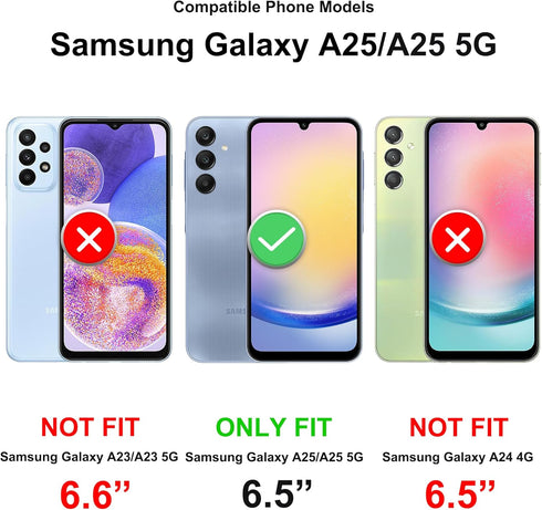 for Samsung Galaxy A25 5G Phone Case with Slide Camera Cover & Screen Protector*2, Samsung A25 5G Case Build in 360° Rotating Ring Kickstand, Mili...
