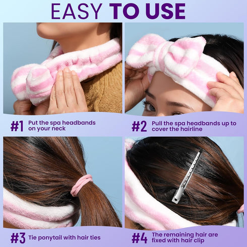 YGDZ Spa Headband for Washing Face, Skincare Headband, Makeup Headband, Fluffy Bow Headbands for Skincare, Face Head Band Set for Women Girl...