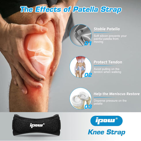 IPOW 2 Pack XXL Plus Size Knee Pain Relief & Patella Stabilizer Knee Strap Brace Support for Hiking, Soccer, Basketball, Running, Jumpers Knee, Te...