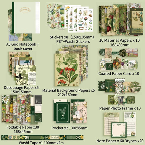 LCLAIDYDY Scrapbooking Supplies Kit,Vintage Botanical Aesthetic Scrapbook Kit,Bullet Junk Journal Kit with Journaling,A6 Grid Notebook,Stationery,...