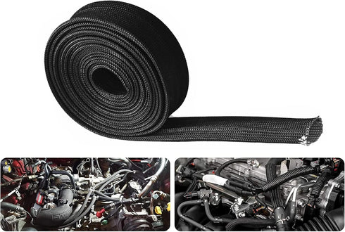 Fiberglass Hose Heat Shield Sleeve Spark Plug Wire Heat Protector Boots Auto Hose Roll 2500 Degree for Car&Auto Wire Loom Brake Line Cable (Black ...