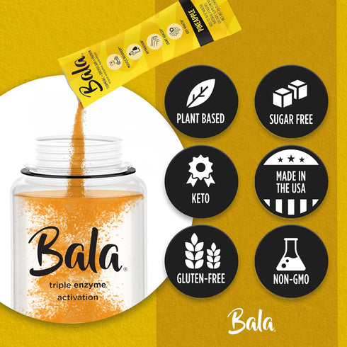 Bala Enzyme Hydration & Sugar-Free Drink Mix - Turmeric, Bromelain, Papain, Immunity, Mobility - Pineapple 0.25oz (10 Count)...