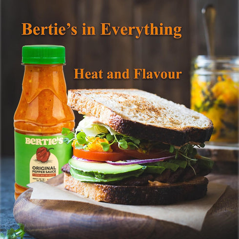 Bertie's Original Pepper Sauce (10 Oz/300ml) | Great Flavour And Heat | Made With Fresh Trinidad Moruga Red And Scotch Bonnet Yellow Peppers | Tas...