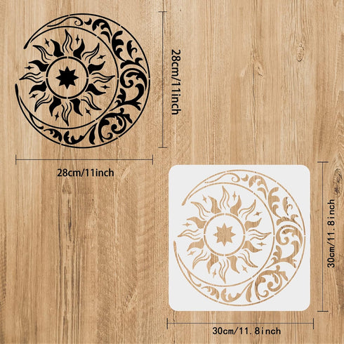 FINGERINSPIRE Large Sun and Moon Stencils 11.8x11.8 inch Stars Stencil Plastic Sun Moon Flower Pattern Stencil Reusable Mandala Sun Moon Stencils ...