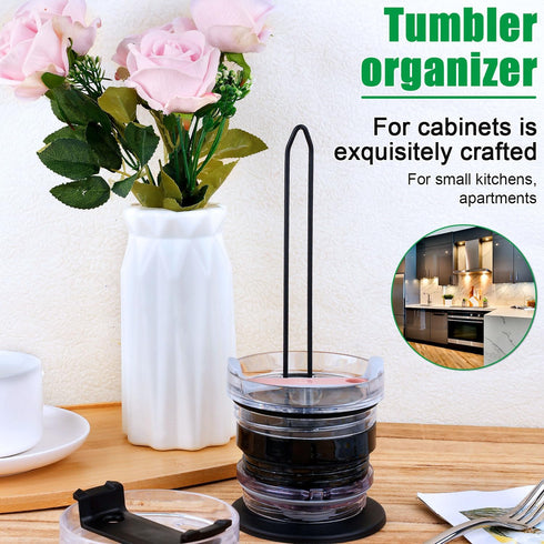 Tumbler Lid Organizer, Stackable Cup Lid Organizer for Stanley & YETI Water Bottle Lid Holder Space-Saving Vertical Storage Up to 14 Lids for Kitc...