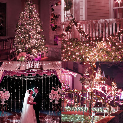 Pink Christmas Lights 25FT 100 Incandescent Bulbs, Pink Mini Lights with White Wire for Valentine's Day, Wedding, Garland, Thanksgiving, Party, Ho...