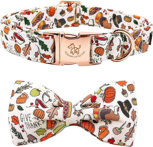 Elegant little tail Dog Collar with bow - Fall Dog Collar Bow Thanksgiving Turkey Bow Girl Boy Pet Collar Soft Dog Bowtie Collars for Large Dogs...