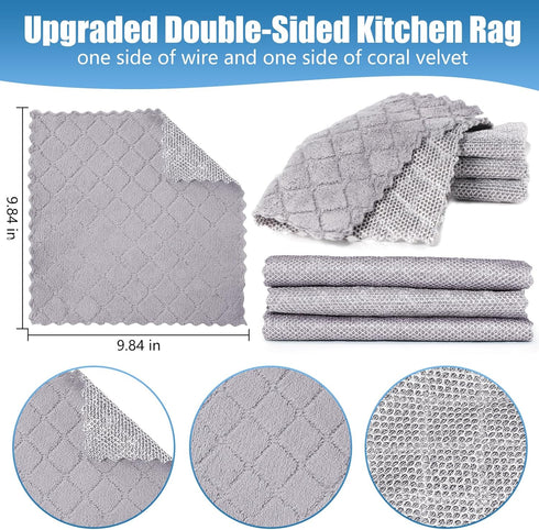 3pcs Upgraded Wire Dishwashing Rag for wet and dry, cleaning rags,Wire on one side and microfiber cleaning cloth on The other,2024 Non Scratch wir...