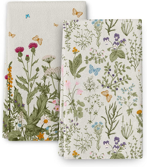 Spring Floral kitchen towels decorative Set of 2, Summer Flower Dish Towels Hand Towels for Kitchen Decor, Absorbent Drying Dish Cloth, Cute Natur...