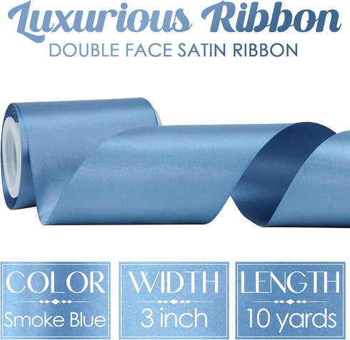 MEEDEE Smoke Blue Satin Ribbon Lux Double Faced Satin Ribbon 3 Inch Dusty Blue Ribbon Ribbon by 10 Yards Smoke Blue Ribbon for Crafts, Christmas T...