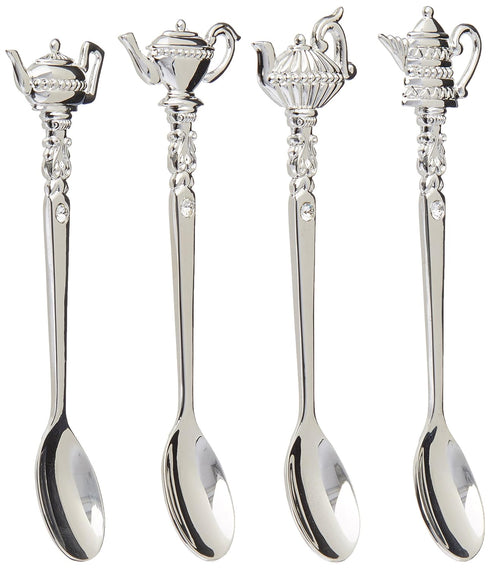 Silver 87625 Silver Plated Teapot Tea Spoon with Crystal (Pack of 4)...