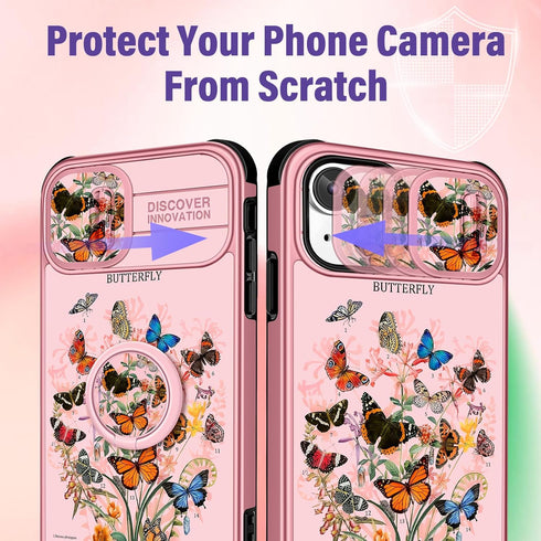 (2in1 for iPhone 15 Plus Case for Women Girls Butterfly Cover Cute Pretty Girly Aesthetic Kawaii Unique Design with Camera Cover and Ring Stand Te...