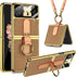 Miimall for Samsung Galaxy Z Flip 4 Case with Strap Ring Holder, Luxury Leather with Electroplating Frame Cover Built-in Camera Lens Film Lanyard ...
