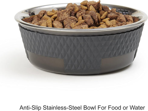 PetRageous 16019 Kona Stainless Steel Non-slip Dishwasher Safe Dog Bowl 3.75-Cup 6.75-Inch Diameter 2.5-Inch Tall for Medium and Large Dogs and Ca...