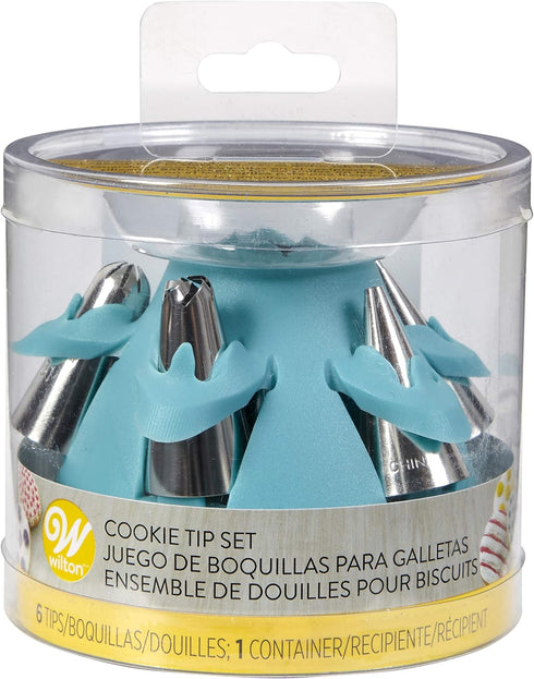 Wilton Biscuit/Cookie Piping Tip Set with Silicone Stand, Turquoise, 7 Piece...