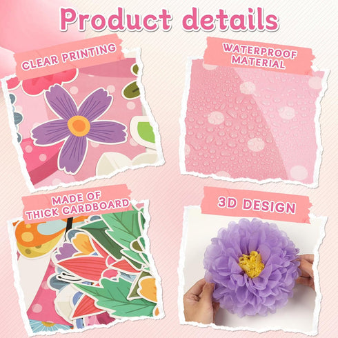 ojustbeok April Showers Bring May Flowers Bulletin Board Decorations Spring Cutouts with 3D Tissue Paper Pompoms Spring Bulletin Board Spring Flow...