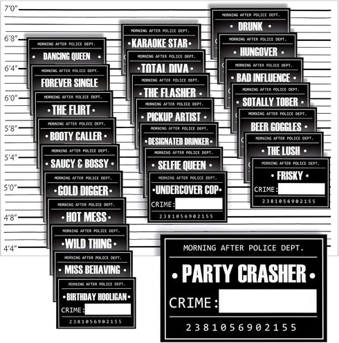 BLUE PANDA 25 Pack Bachelorette Mugshot Signs w/Height Chart - Bachelorette Backdrop for Wedding, Birthday, Jail Party Decorations, Halloween & Cr...