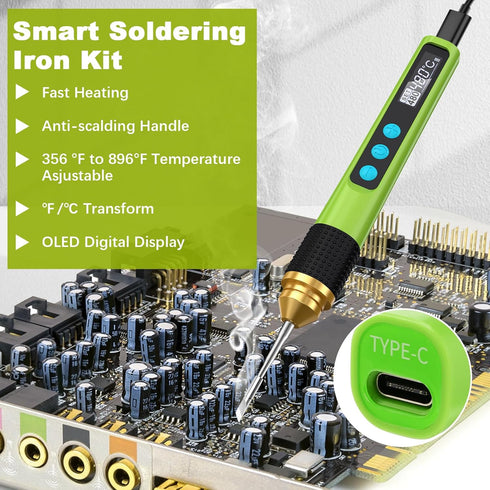 Soldering Iron Kit, Smart OLED Soldering Pen Kit, Mini Portable Solder Iron with Universal Solder Tip, Stand, Solder Wire, 356-896? 3S Fast Heatin...