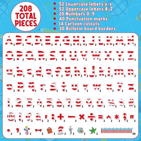 228 First Day of School Seuss' Letters Cutout Bulletin Boards, Numbers Punctuation Symbols Back to School Bright Bulletin Board Letters Accents Po...