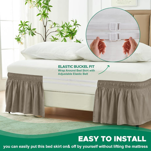 Biscaynebay Wrap Around Bed Skirts for Full & Full XL Beds 15" Drop, Taupe Adjustable Elastic Dust Ruffles Easy Fit Wrinkle & Fade Resistant Silky...