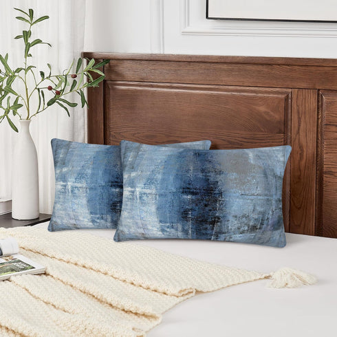 Blue and Grey Abstract Art Artwork Pillow Cover, Gallery Modern Decorative Throw Pillows Cushion Cover for Bedroom Sofa Living Room 12 x 20 Inch S...