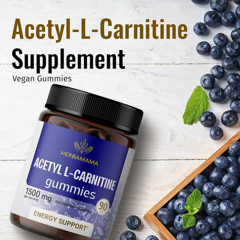 Acetyl L-Carnitine 1500mg Gummies - Daily Energy Gummies to Support Cognitive System & Immunity - 90 Blueberry Gummies per Bottle...