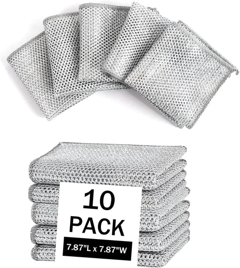 10 Pcs Non Scratch Wire Dishwashing Rag, Microfiber Cleaning Cloth for Washing Dishes, Kitchen Cleaning Rags for Wet and Dry, Kitchen Towels and D...