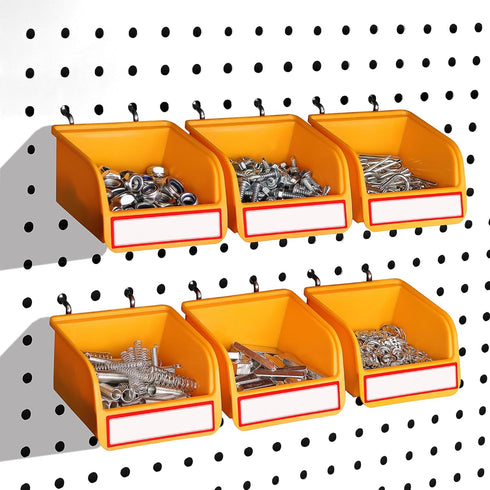 Pegboard Bins Organizer Set 6-Pack - Durable Storage Tray for Screws, Nuts, Bolts, Hardware, Crafts, Accessories | Fits Standard Pegboards | With ...