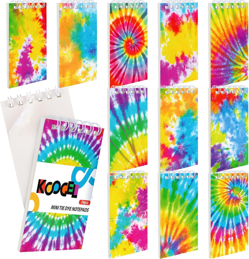 Koogel 24PCS Mini Tie Dye Notepads, Blank Mini Notebooks for Kids Spiral Mini Notebook Pastel Art Party Small Notepad for Tie Dye Birthday Party F...