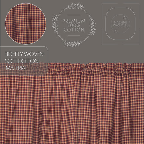 VHC Brands Patriotic Patch Plaid Valance 16x72 Country Curtain, Deep Red...