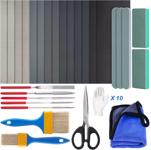 LET'S RESIN Resin Polishing Strips Kit,33Pcs Resin Supplies with Sandpaper,Resin File Kit &Blocks,Scissors,Wooden Brush,Cloth,Resin Tools for Epox...