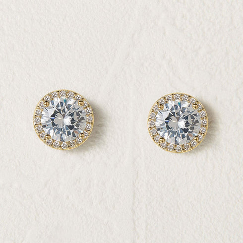 SWEETV Cubic Zirconia Stud Earrings, 8mm Round Cut, Rhinestone Hypoallergenic Earrings for Women & Girls...