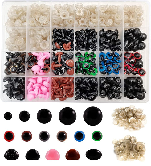 FEMBW 600PCS Safety Eyes and Noses with Washers for Stuffed Animal Amigurumi Doll Crochet, 6-14mm Black Glitter Plastic Eyes for Crafts Teddy Bear...
