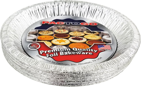 PACTOGO Aluminum Foil Pie Pan (Actual Top-Out 9-5/8 Inches - Top-In 8-3/4 Inches - Vertical Depth 1-3/16 Inches) - Disposable Baking Tin Plates (P...