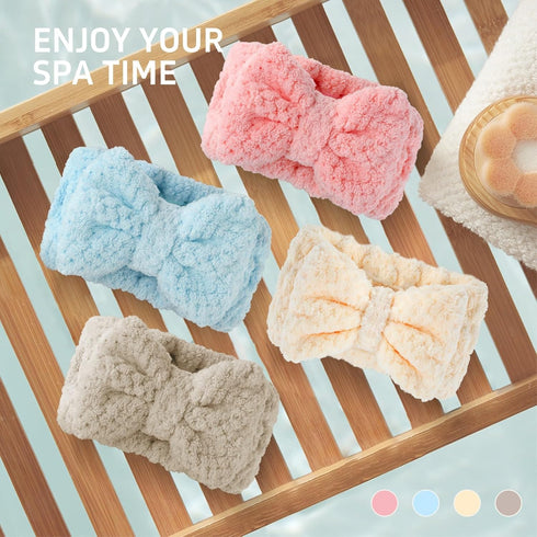 4 Packs Spa Headbands Microfiber Bowtie Headbands Makeup Headband Skincare Headbands Facial Headband Face Washing Headband Towel Headbands for Wom...