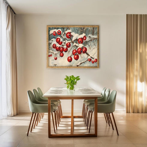 Posterizer 1 pcs-berries in snowy winter scene-oil painting style -5-Art for Animal Lovers-Landscape & Nature Art-Decor for Home & Office- unframe...
