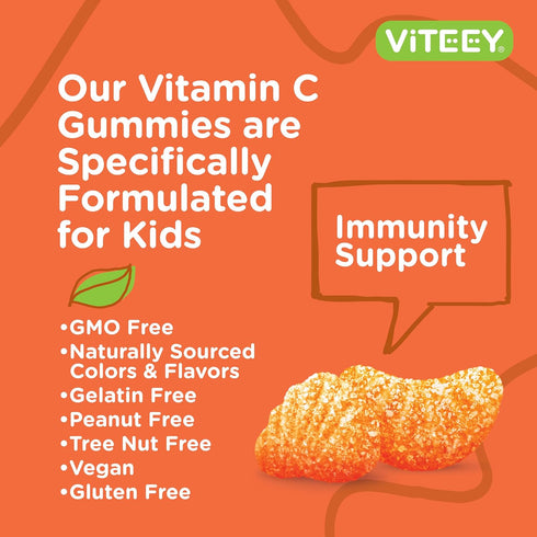 Kids Vitamin C Gummies - Immune Support for Kids, Toddlers, & Teens - Vegan, Gelatin Free, Gluten Free, GMO Free - Tasty Chewable Orange Flavored ...