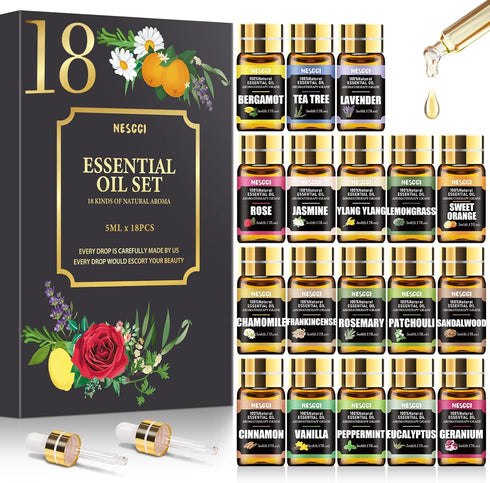 Essential Oil Set, for Diffuser, Humidifiers, Skin Care, Massage, Fragrance Oil Scent for DIY Candle and Soap Making (18 * 5ML)...