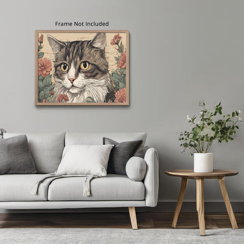 Posterizer 1 pcs- cute cat sorrounded by flowers-Art for Animal Lovers-Floral Botanical Art- Gift for Men Women Entrepreneur Teens-Decor for Home ...