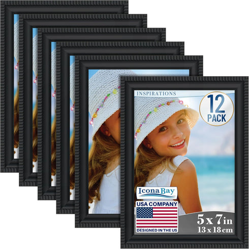 Icona Bay 5x7 Picture Frames (Black, 12 Pack), Beautifully Detailed Molding, Contemporary Picture Frame Set, Wall Mount or Table Top, Inspirations...