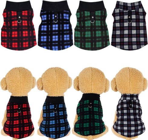 4 Pieces Buffalo Plaid Dog Sweaters with Leash Ring Soft Fleece Vest Dog Pullover Warm Jacket Pet Dog Clothes Winter Dog Outfits for Small Puppy C...