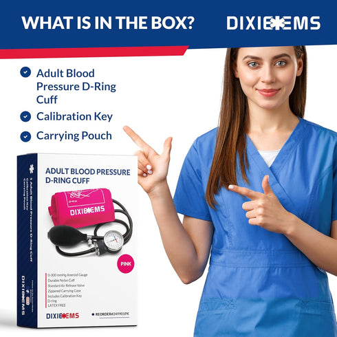 Dixie EMS Deluxe Aneroid Sphygmomanometer Blood Pressure D-ring Cuff - Pink...