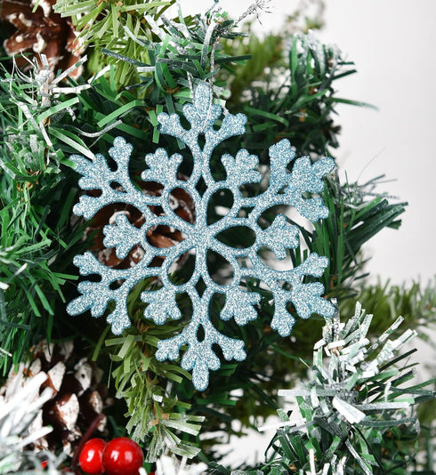 DearHouse 36pcs Plastic Snowflake Ornaments, Tiny Sparkling Glitter Snowflake Ornaments on String Hanger for Christmas Tree Decorations (Blue)...