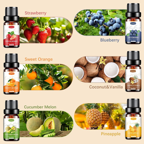 Fruity Essential Oils Set - Fruity Scents Fragrance Oil Aromatherapy Essential Oils Kit for Diffuser, Candle Making (6x10ML) Strawberry, Coconut S...