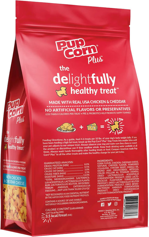 Plus - Puffed Dog Treats with Prebiotics and Probiotics - Chicken & Cheddar Cheese (16oz) - Made in USA...