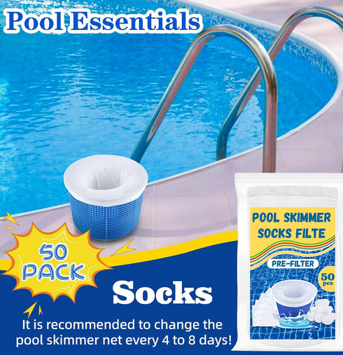 50 Pack Pool Skimmer Socks,Pool Filter Socks for Skimmer Basket for above Ground and Inground Pool Ultra Fine Mesh Screen Pool Skimmer Scum Socks ...